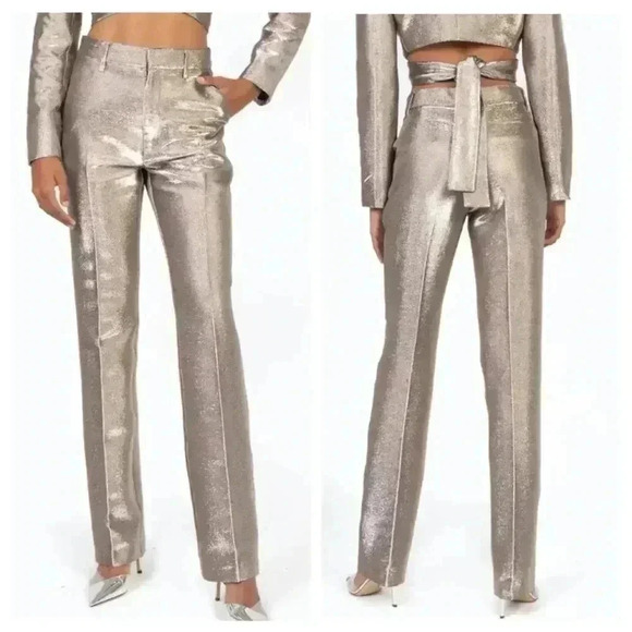 NWT Ronny Kobo Moody Metallic Lamé Seamed Straight Leg Pants size XS - Picture 1 of 10